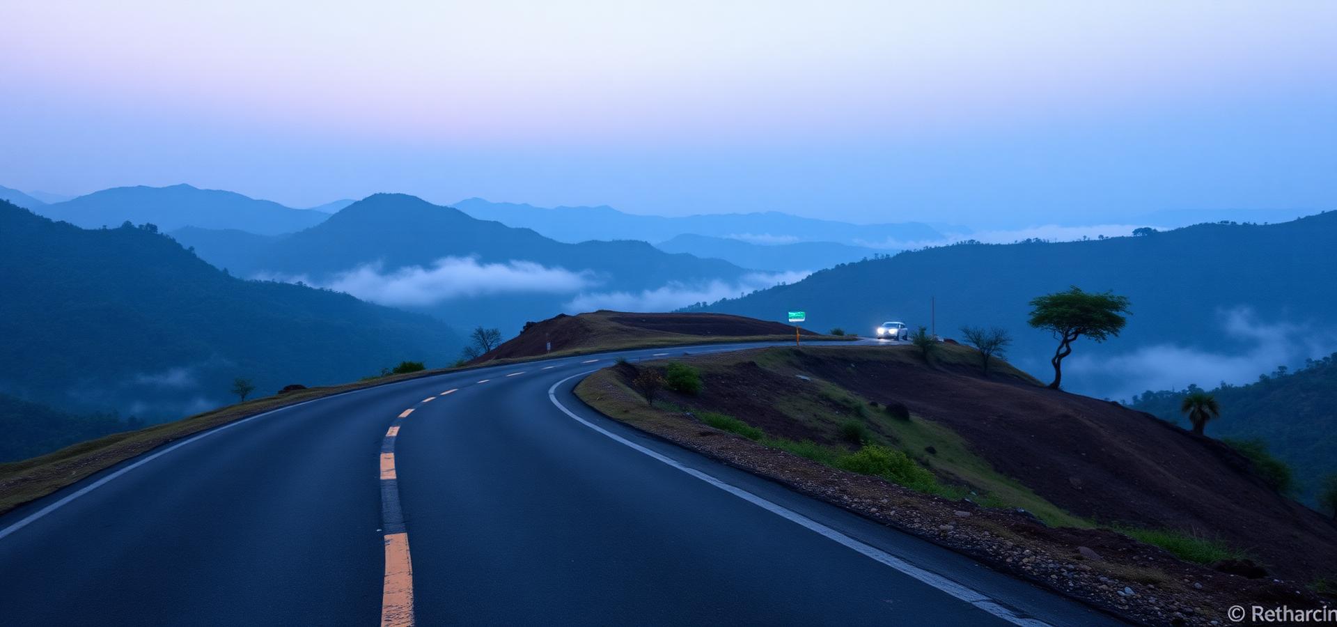 Mountain highway at dusk in Northeast India